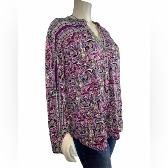 Alfani | Women’s Boho V-Neck Purple, Brown, Green, Blue Print Top Size Large - Picture 2 of 10